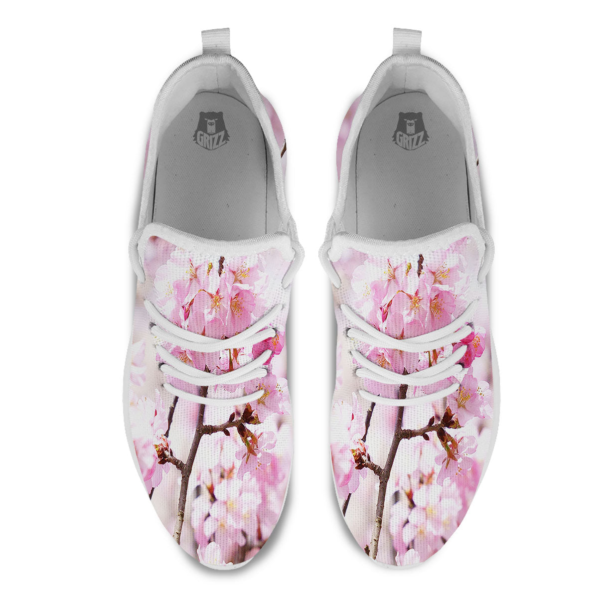 Blossom Spring Cherry Print White Athletic Shoes-grizzshop