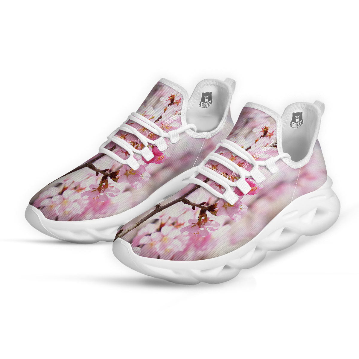 Blossom Spring Cherry Print White Running Shoes-grizzshop