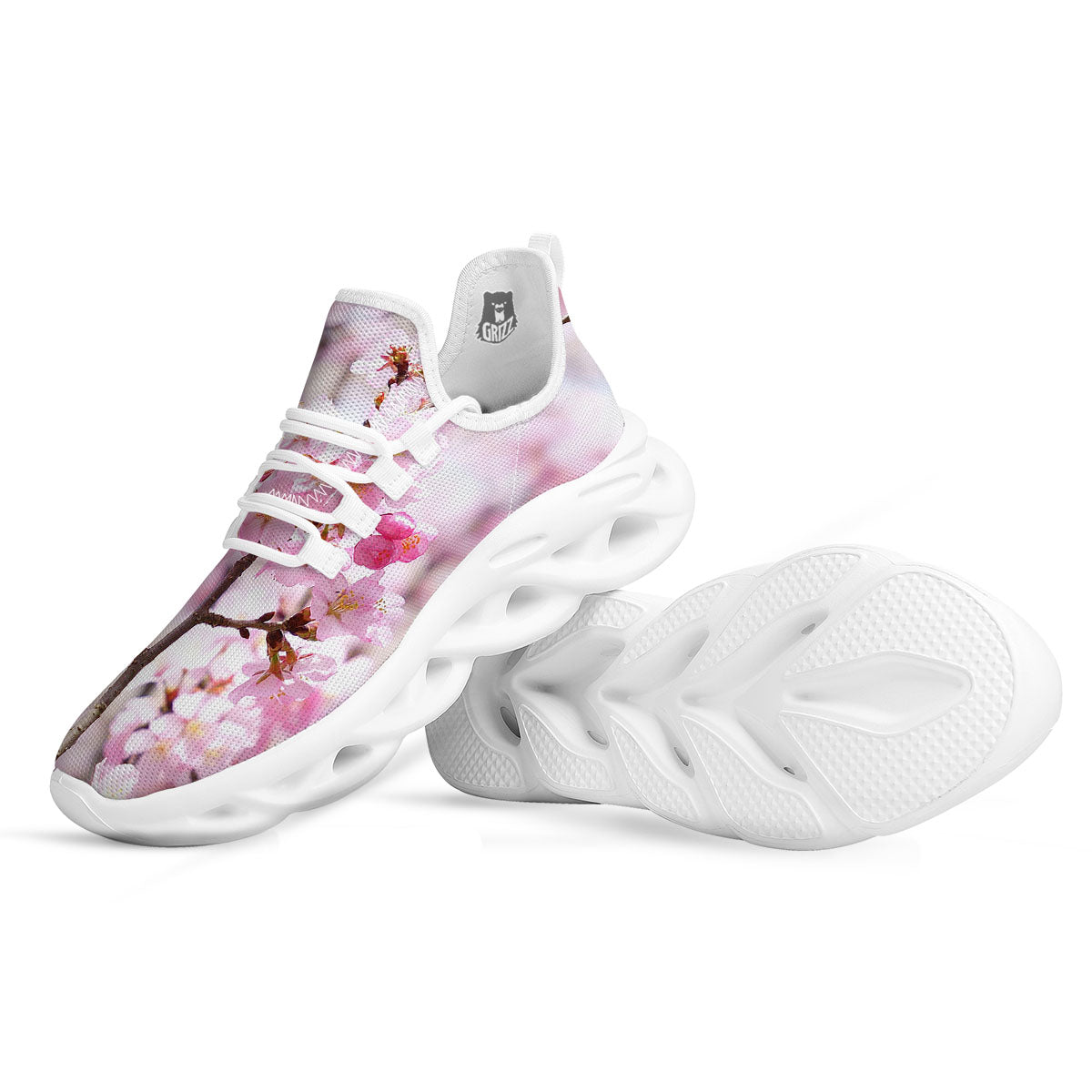 Blossom Spring Cherry Print White Running Shoes-grizzshop