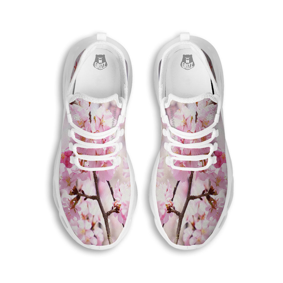 Blossom Spring Cherry Print White Running Shoes-grizzshop