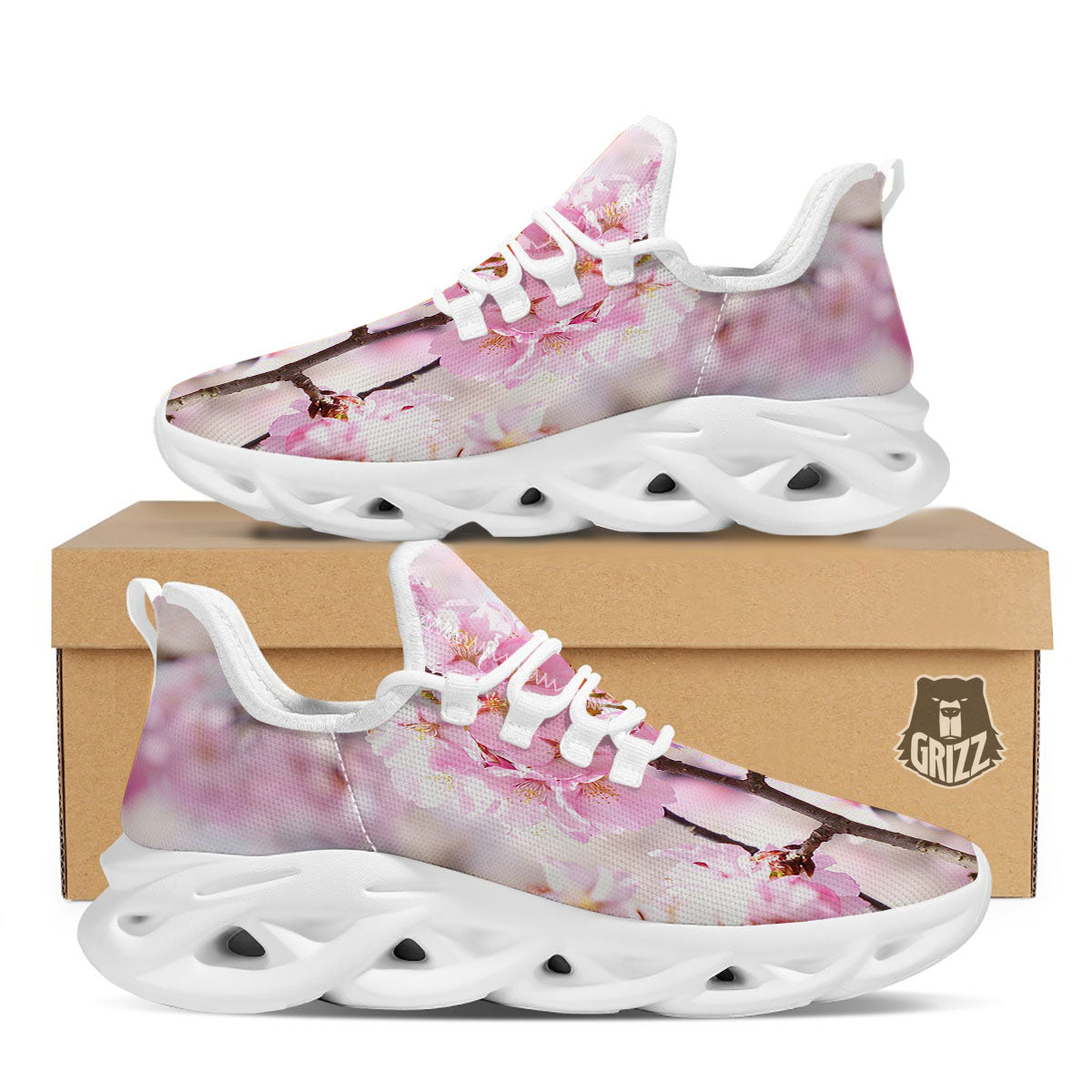 Blossom Spring Cherry Print White Running Shoes-grizzshop