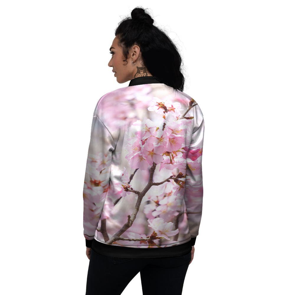 Blossom Spring Cherry Print Women's Bomber Jacket-grizzshop