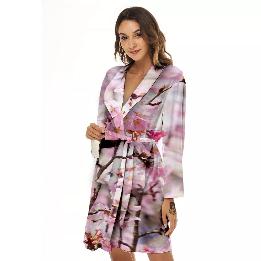 Blossom Spring Cherry Print Women's Robe-grizzshop