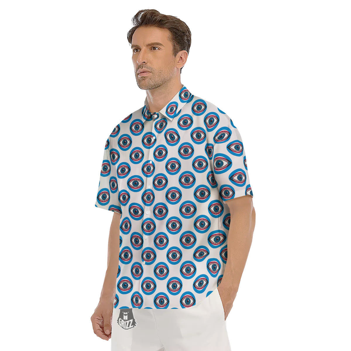 Blue Abstract Ophthalmology Print Pattern Men's Short Sleeve Shirts-grizzshop