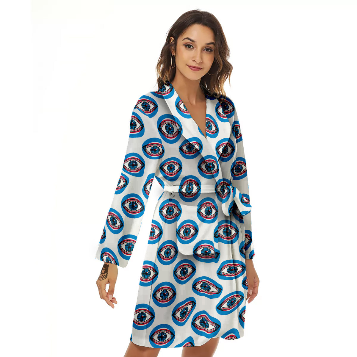 Blue Abstract Ophthalmology Print Pattern Women's Robe-grizzshop