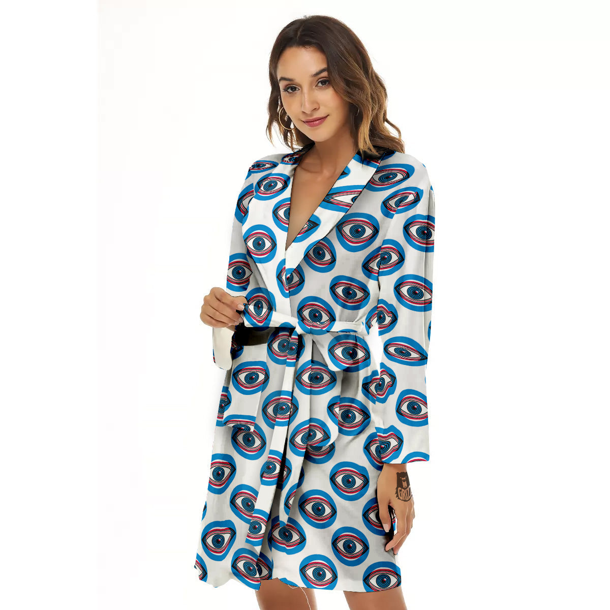 Blue Abstract Ophthalmology Print Pattern Women's Robe-grizzshop