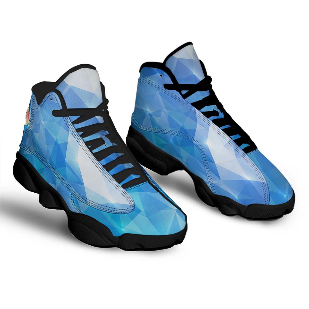Blue Abstract Shining Ice Print Black Basketball Shoes-grizzshop