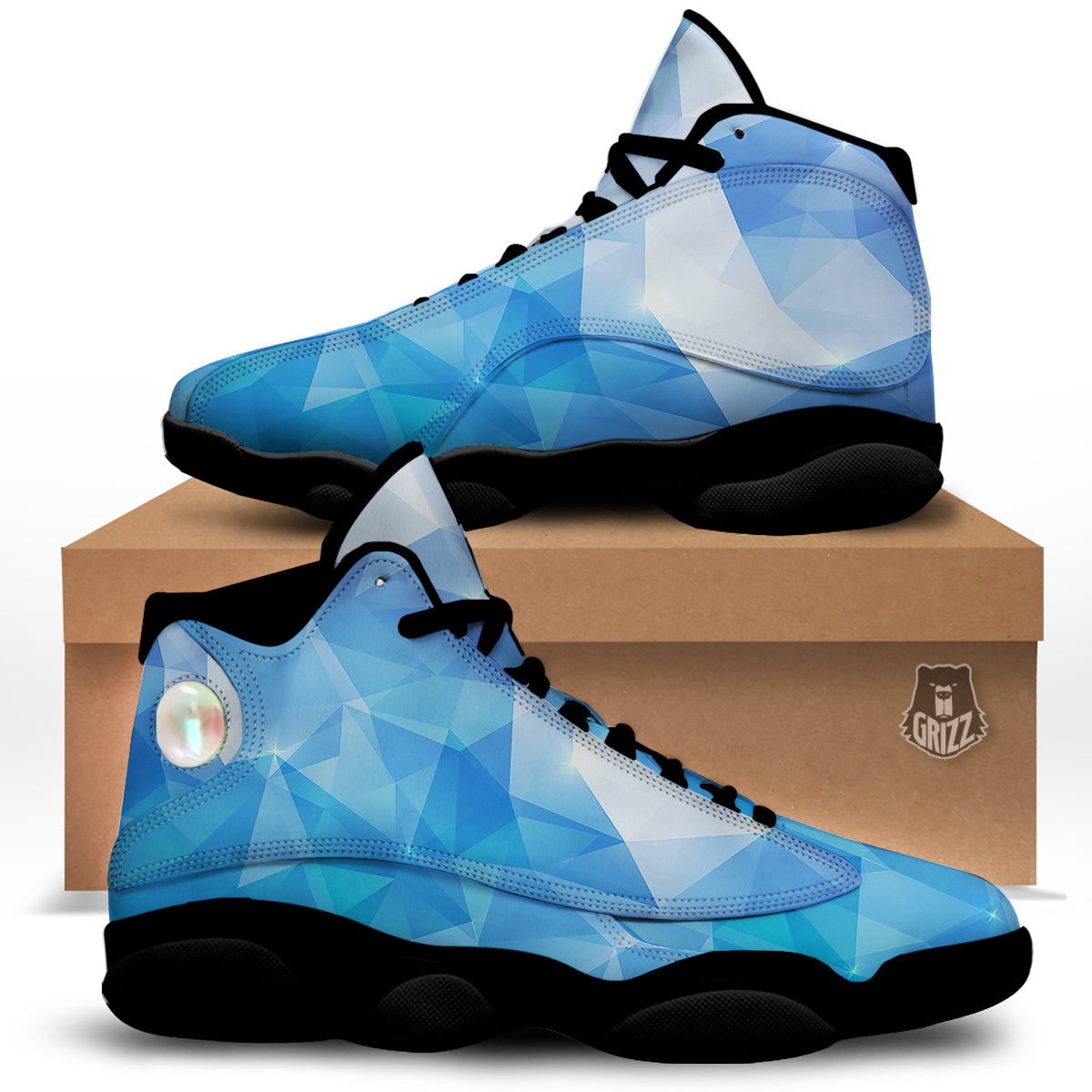 Blue Abstract Shining Ice Print Black Basketball Shoes-grizzshop