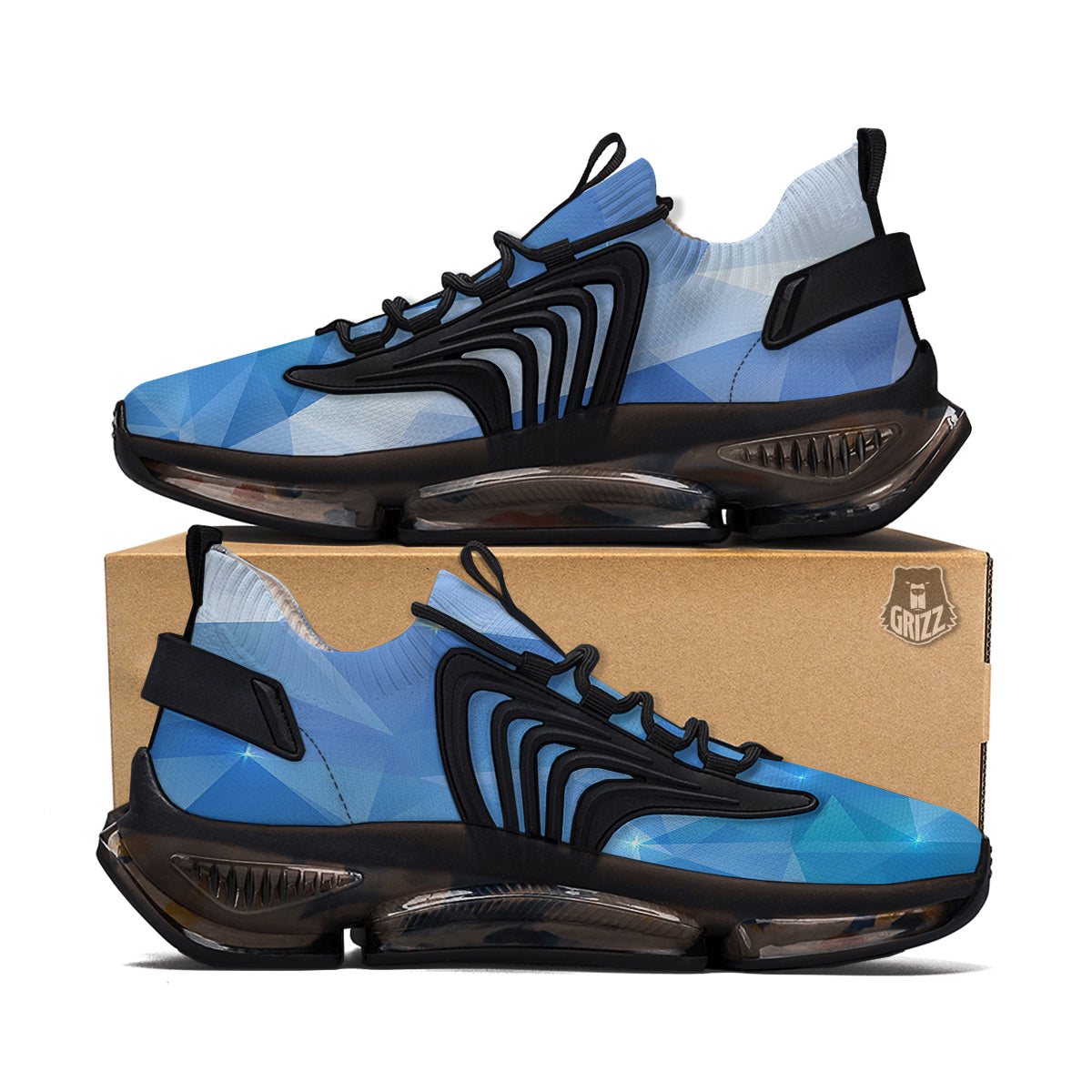 Blue Abstract Shining Ice Print Black Gym Shoes-grizzshop