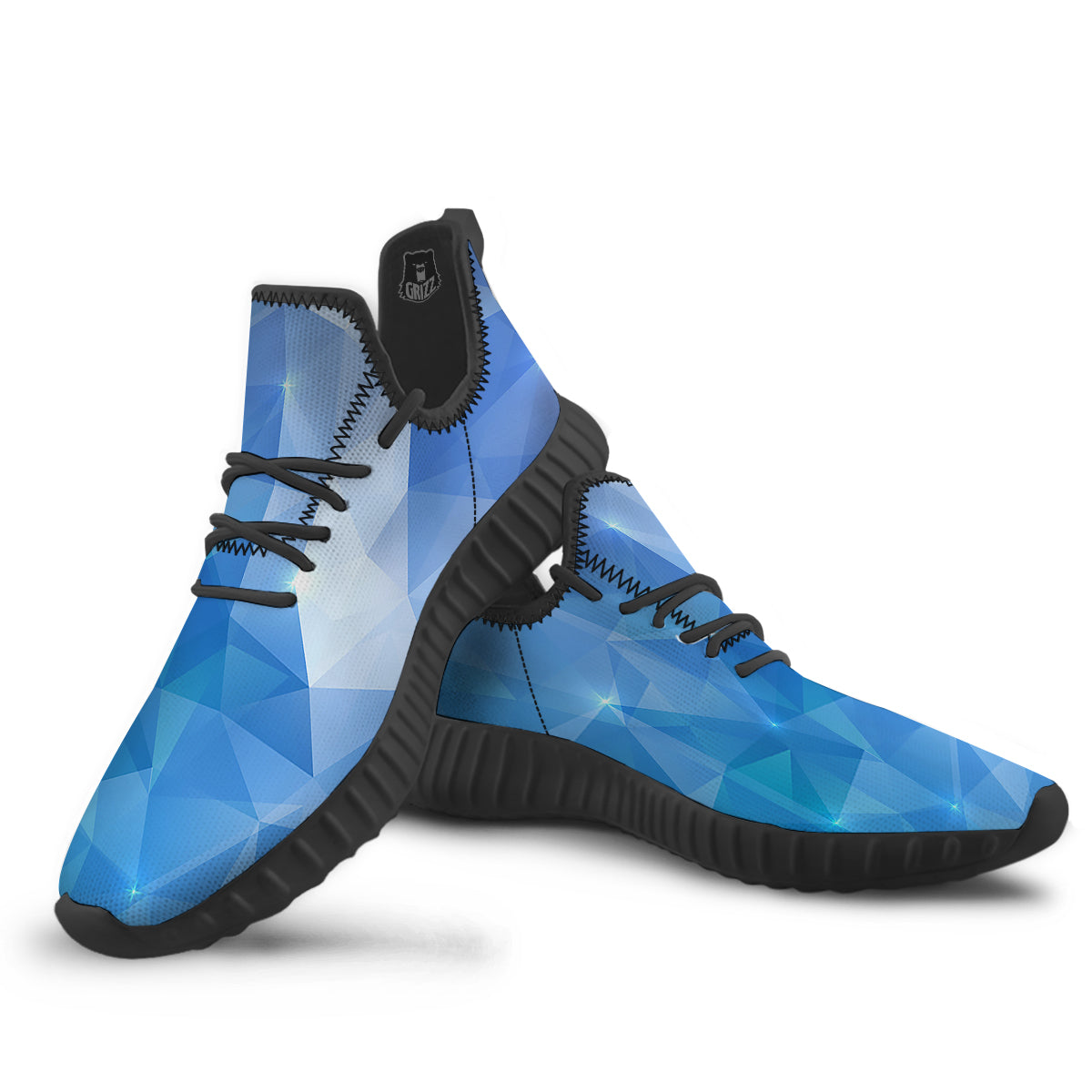 Blue Abstract Shining Ice Print Black Walking Shoes-grizzshop