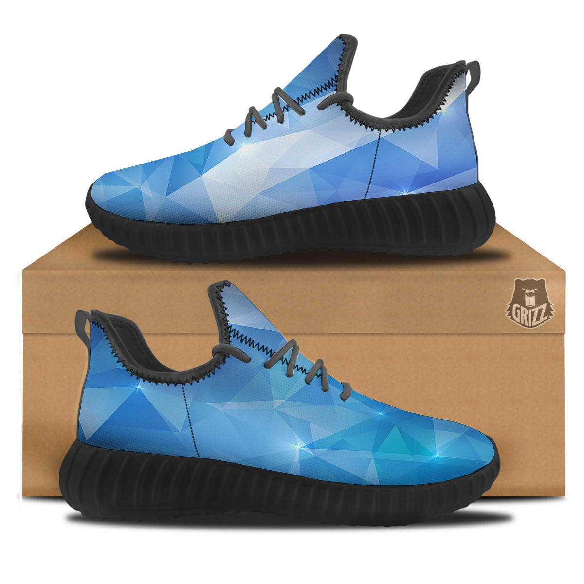 Blue Abstract Shining Ice Print Black Walking Shoes-grizzshop
