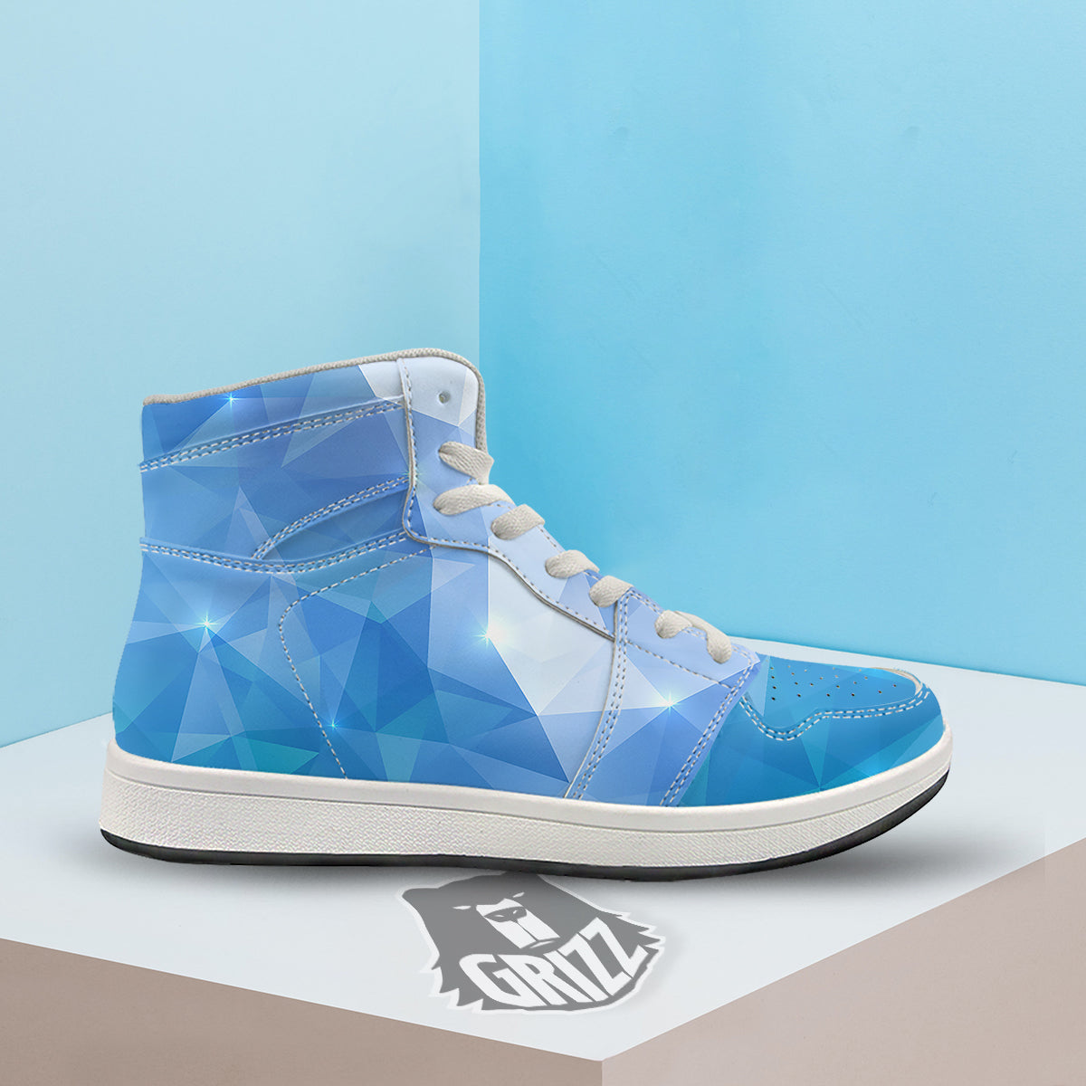 Blue Abstract Shining Ice Print High Top Sneakers-grizzshop