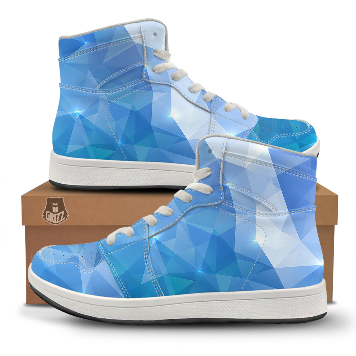 Blue Abstract Shining Ice Print High Top Sneakers-grizzshop