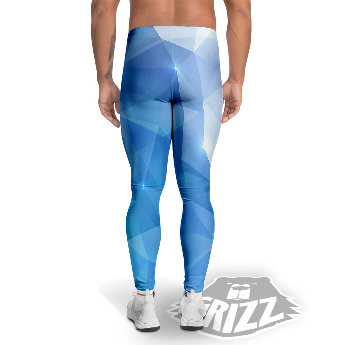 Blue Abstract Shining Ice Print Men's Leggings-grizzshop