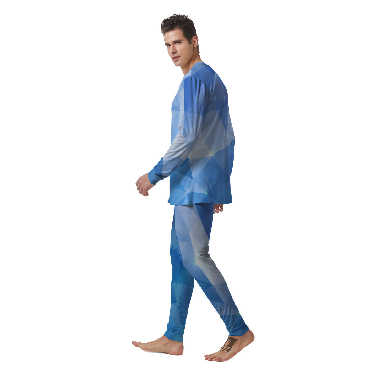 Blue Abstract Shining Ice Print Men's Pajamas-grizzshop