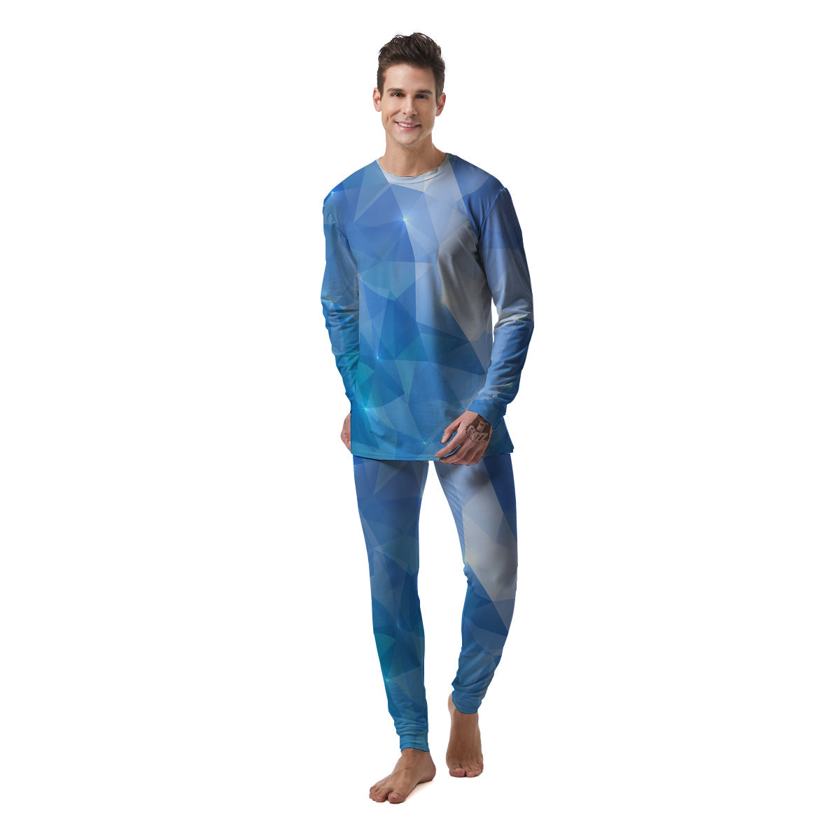 Blue Abstract Shining Ice Print Men's Pajamas-grizzshop