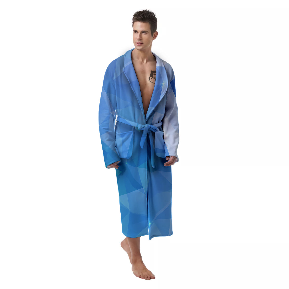 Blue Abstract Shining Ice Print Men's Robe-grizzshop