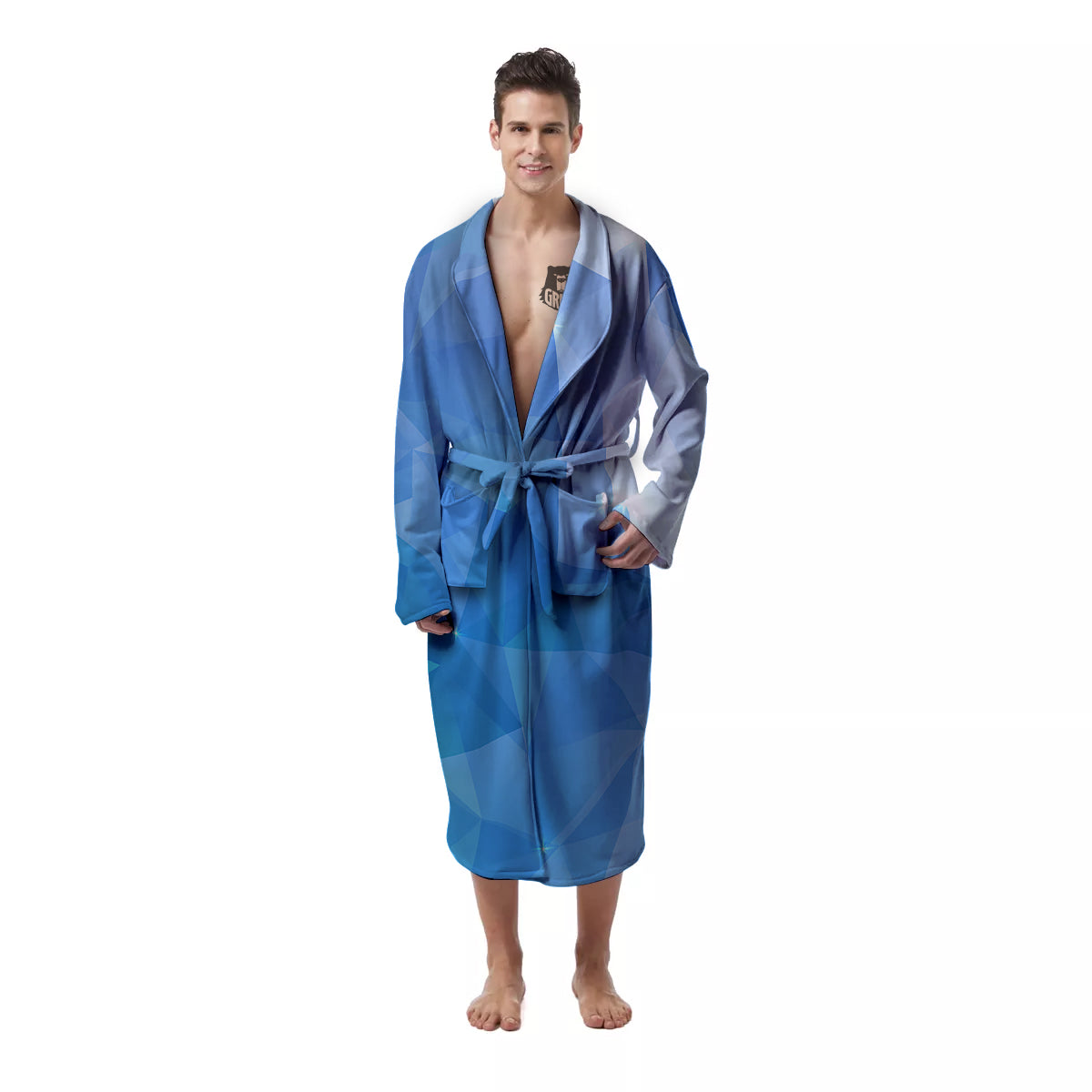 Blue Abstract Shining Ice Print Men's Robe-grizzshop