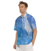 Blue Abstract Shining Ice Print Men's Short Sleeve Shirts-grizzshop