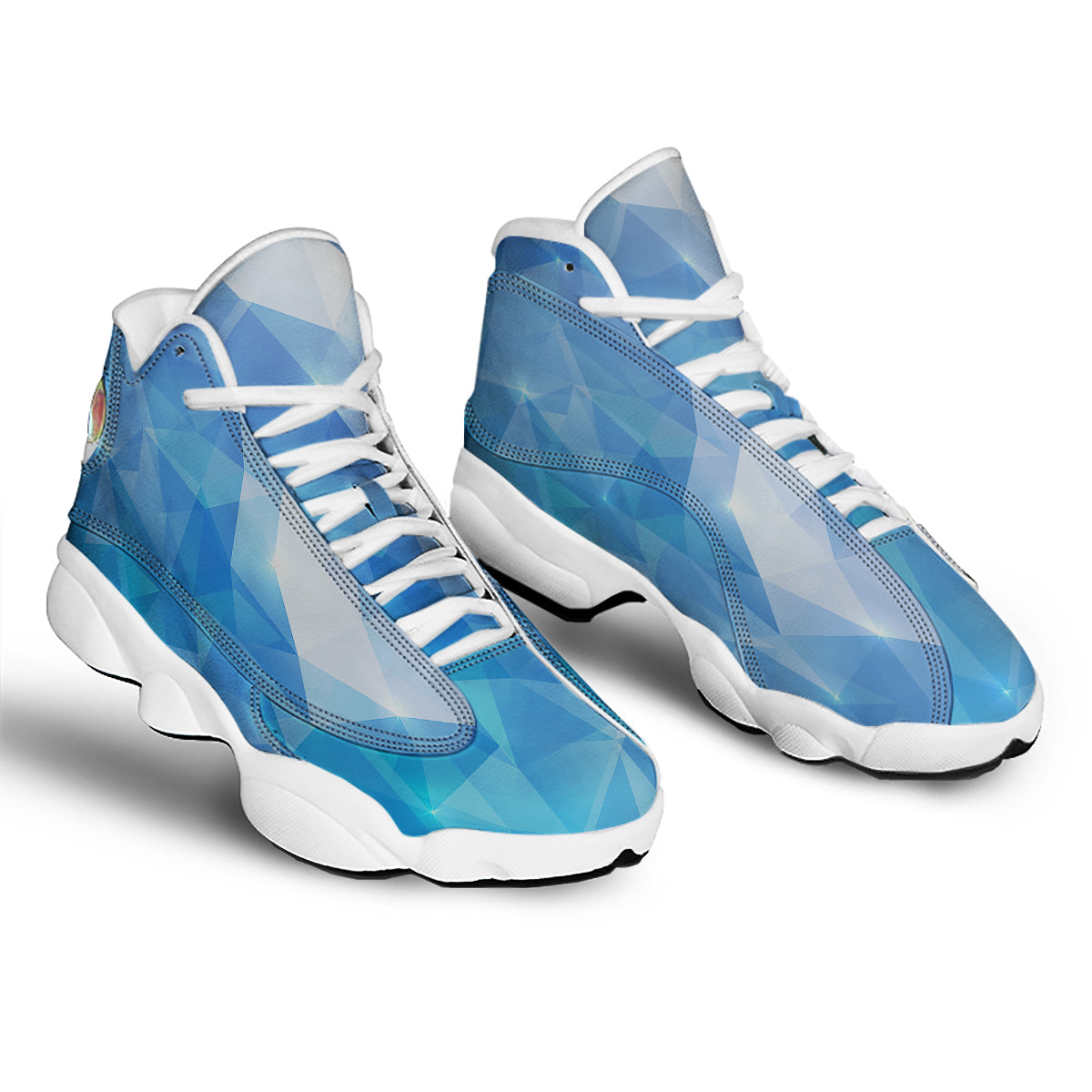 Blue Abstract Shining Ice Print White Basketball Shoes-grizzshop