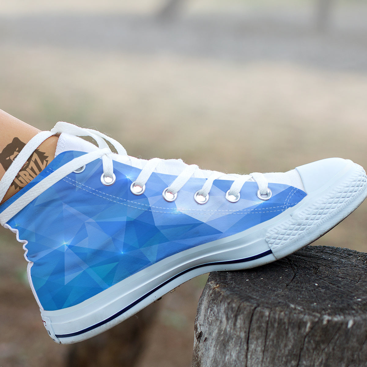 Blue Abstract Shining Ice Print White High Top Shoes-grizzshop