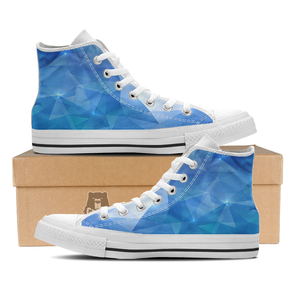 Blue Abstract Shining Ice Print White High Top Shoes-grizzshop