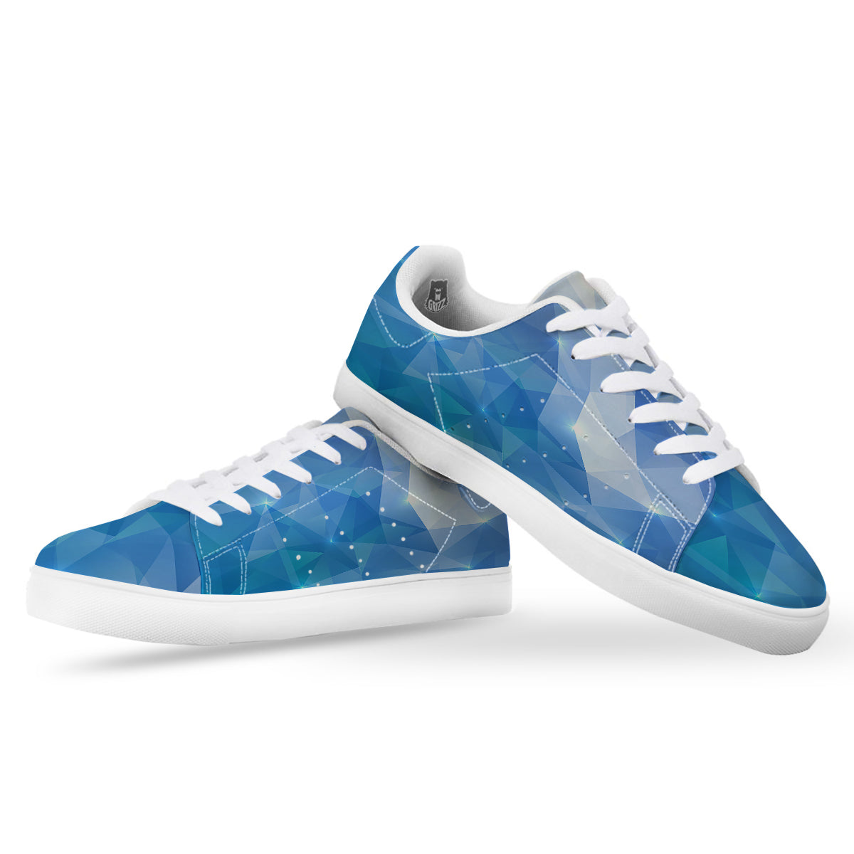 Blue Abstract Shining Ice Print White Low Top Sneakers-grizzshop