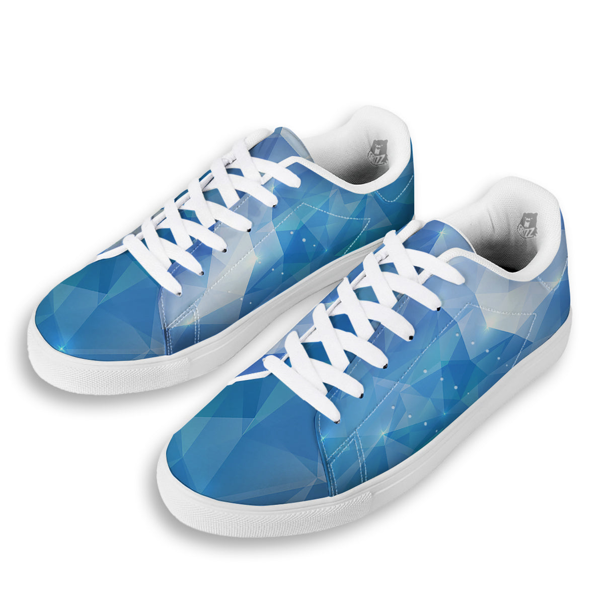 Blue Abstract Shining Ice Print White Low Top Sneakers-grizzshop