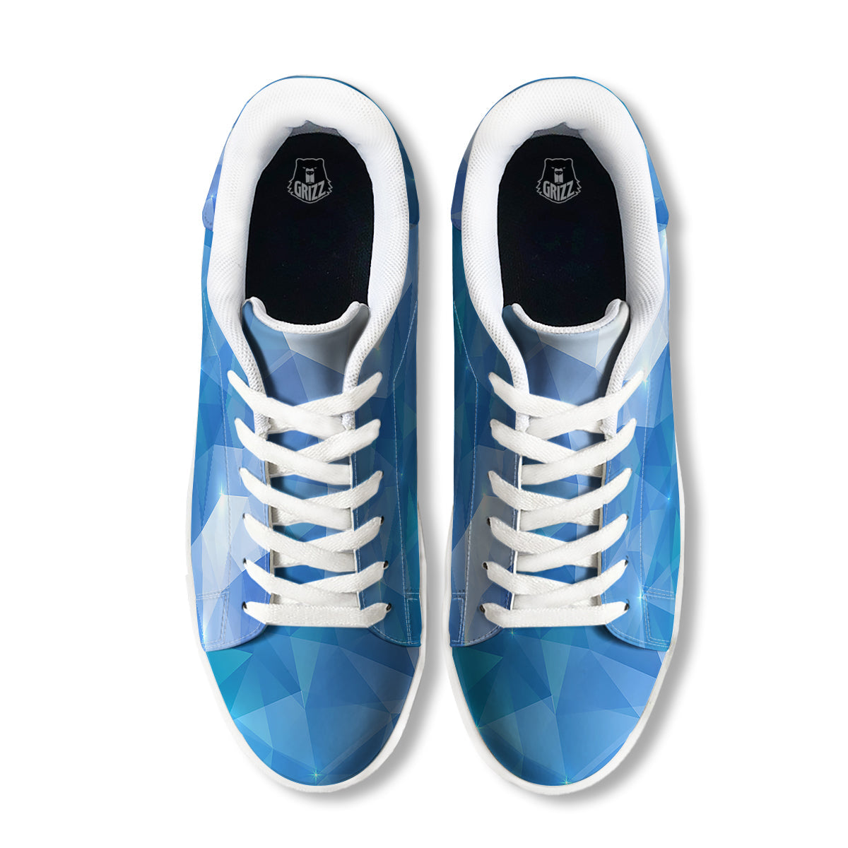 Blue Abstract Shining Ice Print White Low Top Sneakers-grizzshop
