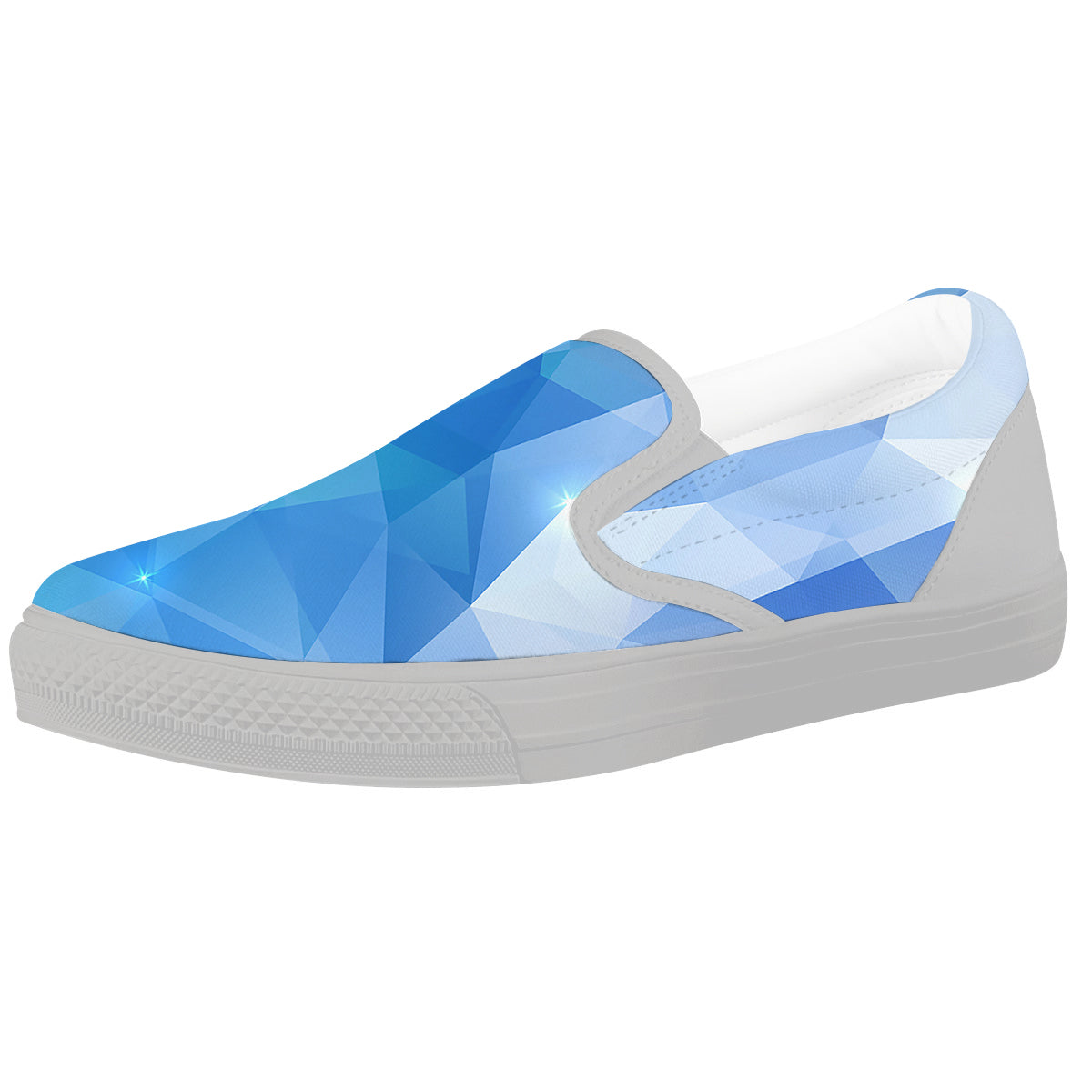 Blue Abstract Shining Ice Print White Slip On Shoes-grizzshop