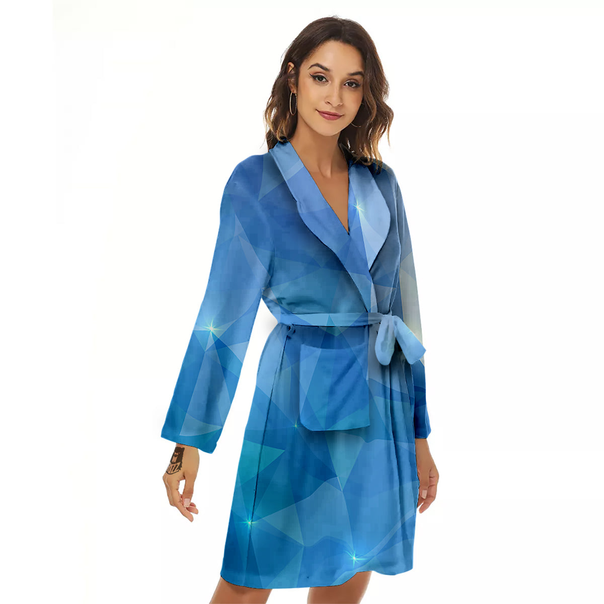 Blue Abstract Shining Ice Print Women's Robe-grizzshop