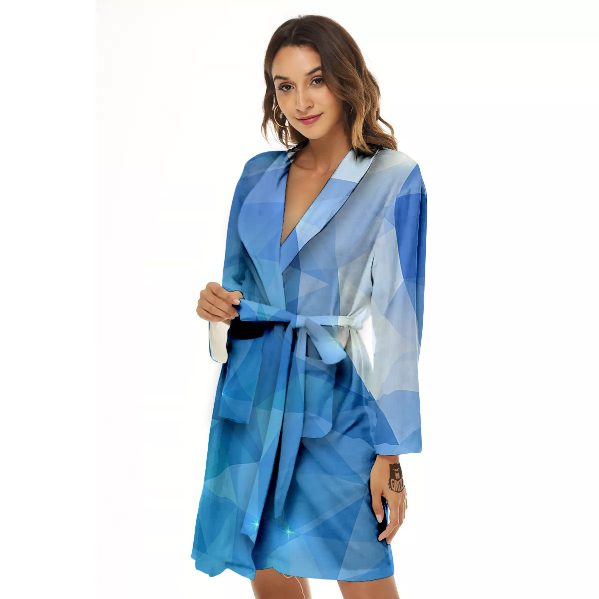 Blue Abstract Shining Ice Print Women's Robe-grizzshop