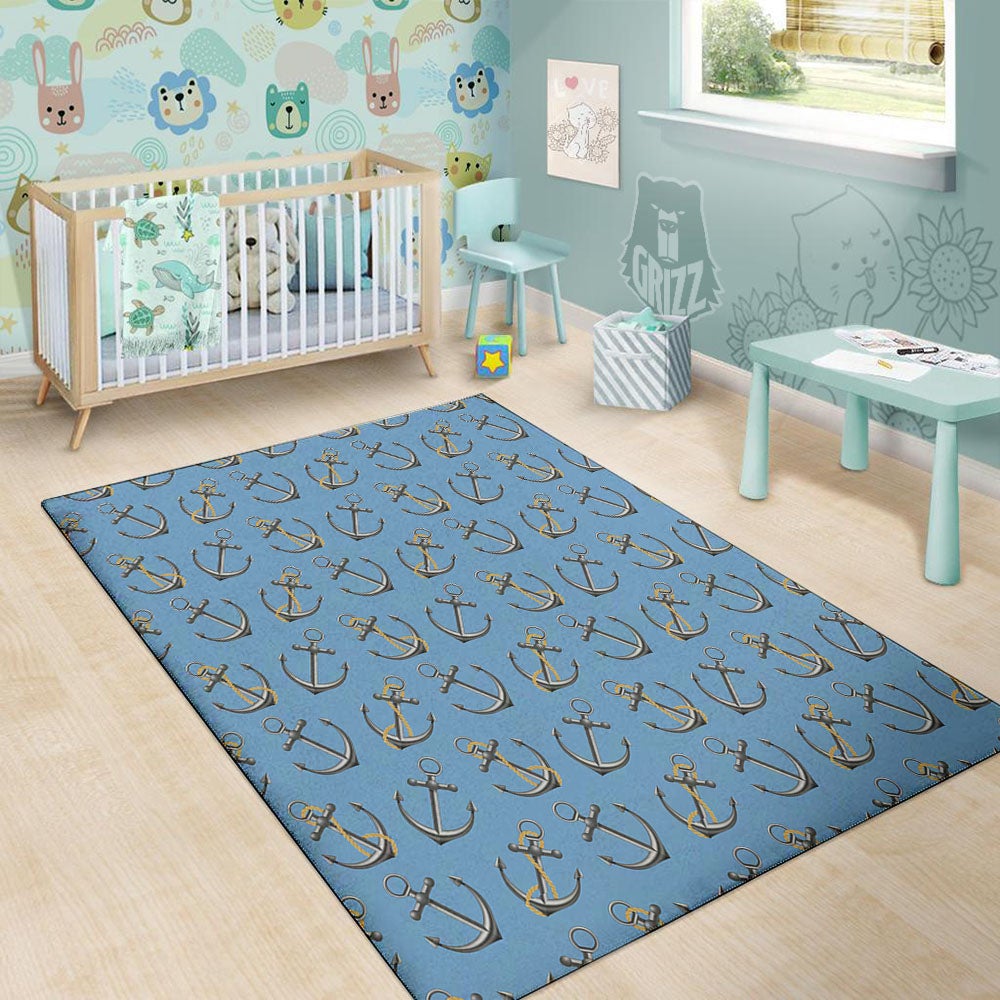 Blue Anchor Nautical Print Pattern Floor Mat-grizzshop