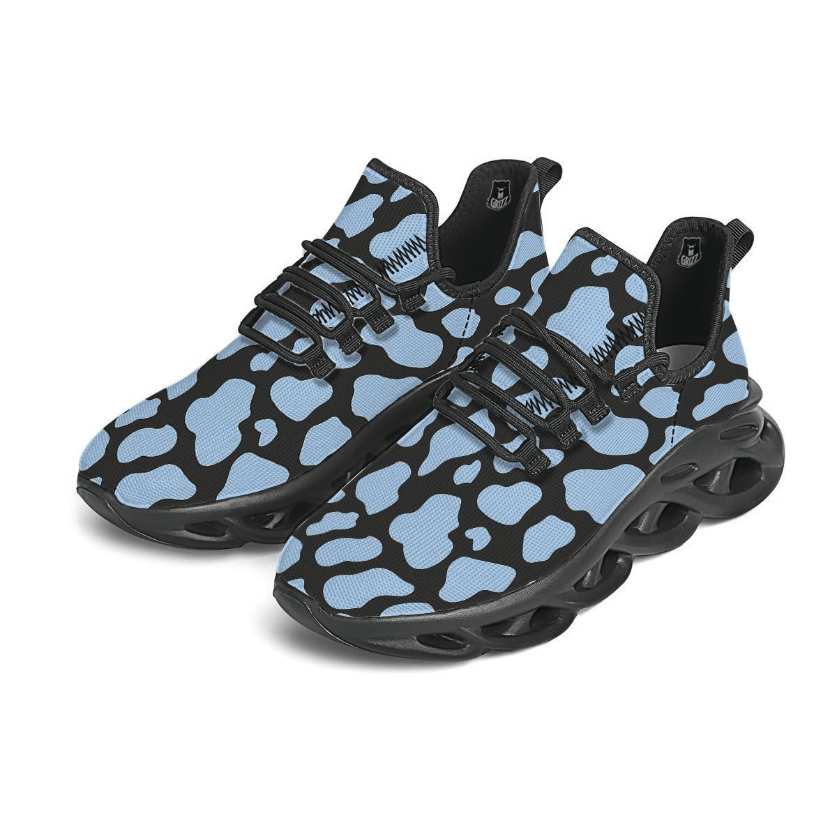 Blue And Black Cow Print Black Running Shoes-grizzshop