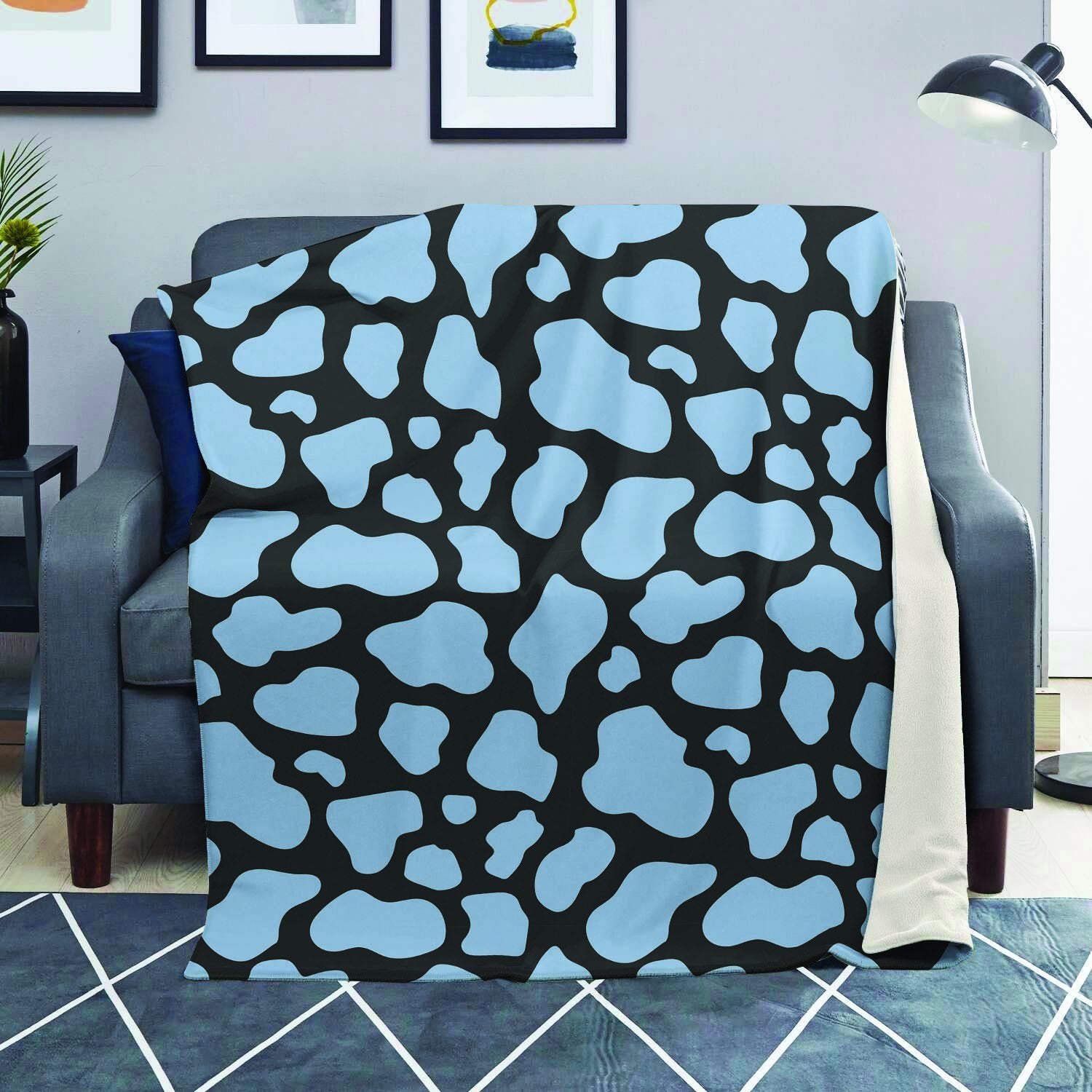 Blue And Black Cow Print Blanket-grizzshop