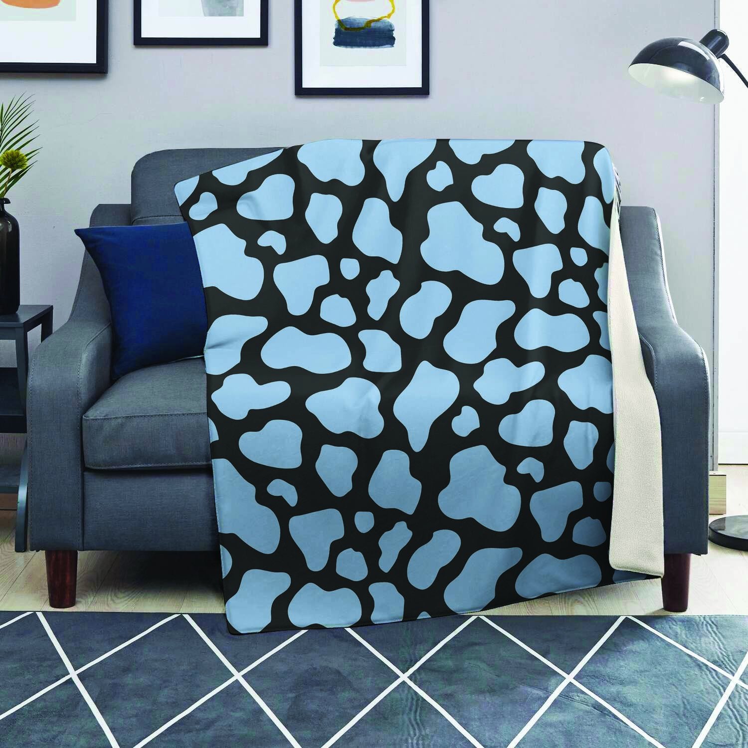 Blue And Black Cow Print Blanket-grizzshop