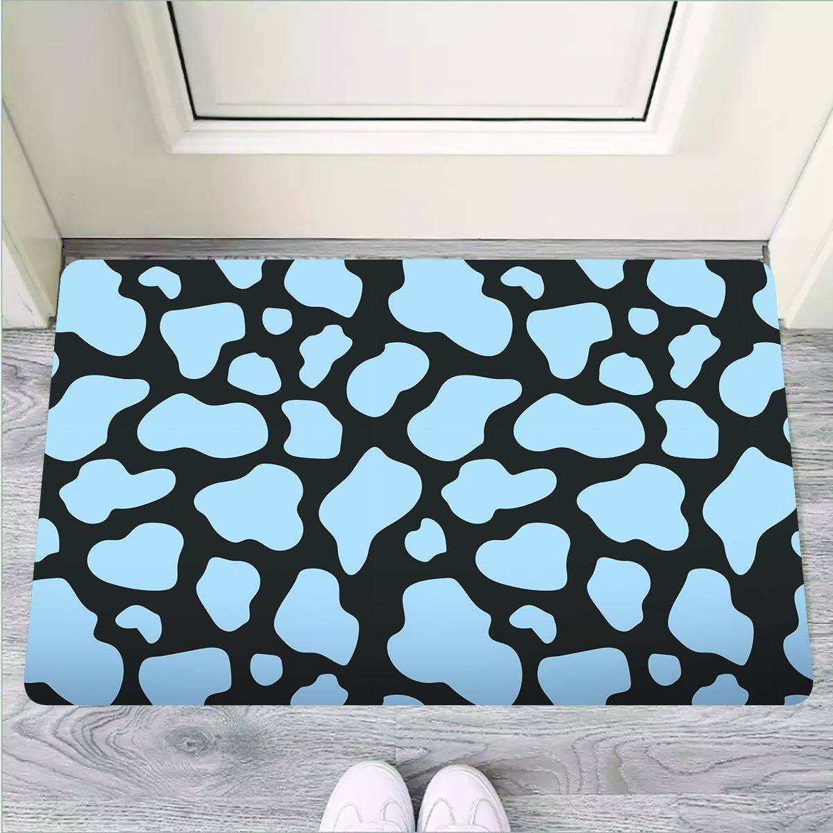 Blue And Black Cow Print Door Mat-grizzshop