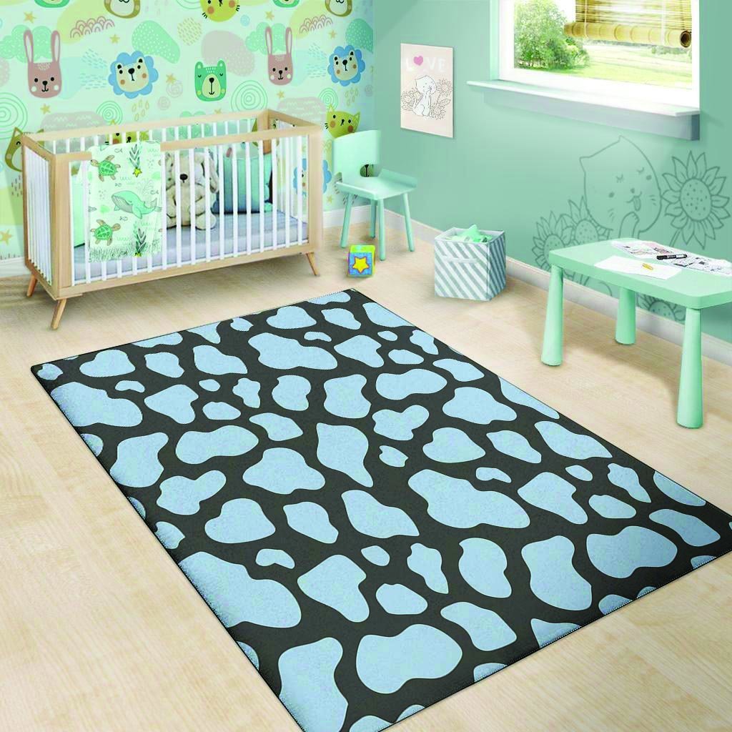 Blue And Black Cow Print Floor Mat-grizzshop