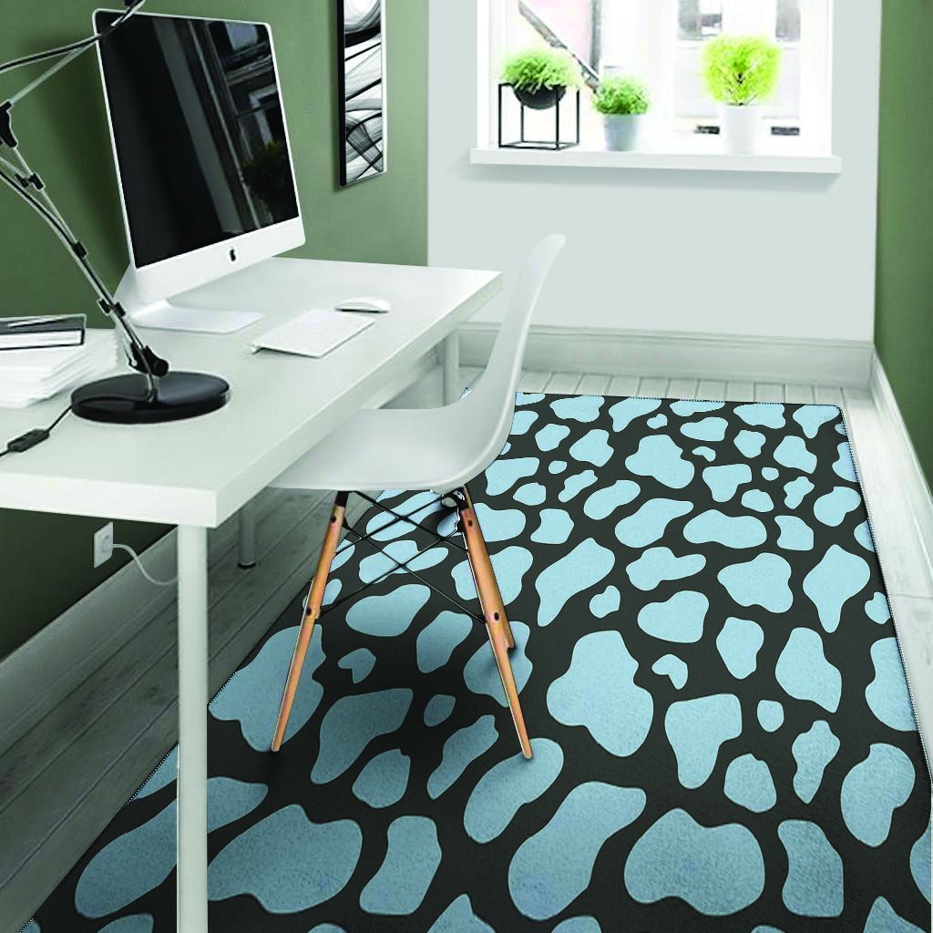 Blue And Black Cow Print Floor Mat-grizzshop