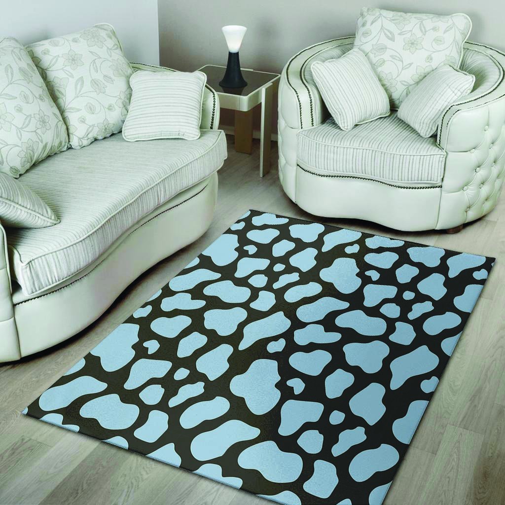 Blue And Black Cow Print Floor Mat-grizzshop