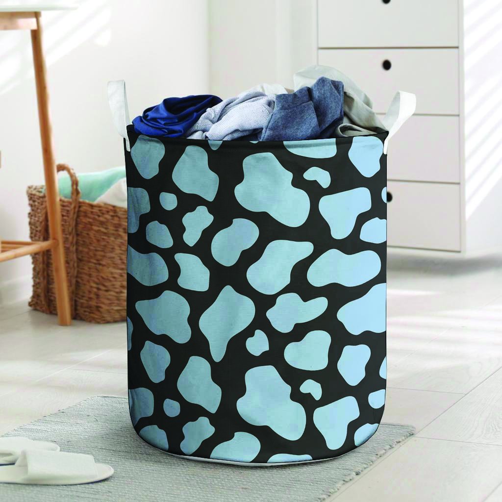 Blue And Black Cow Print Laundry Basket-grizzshop