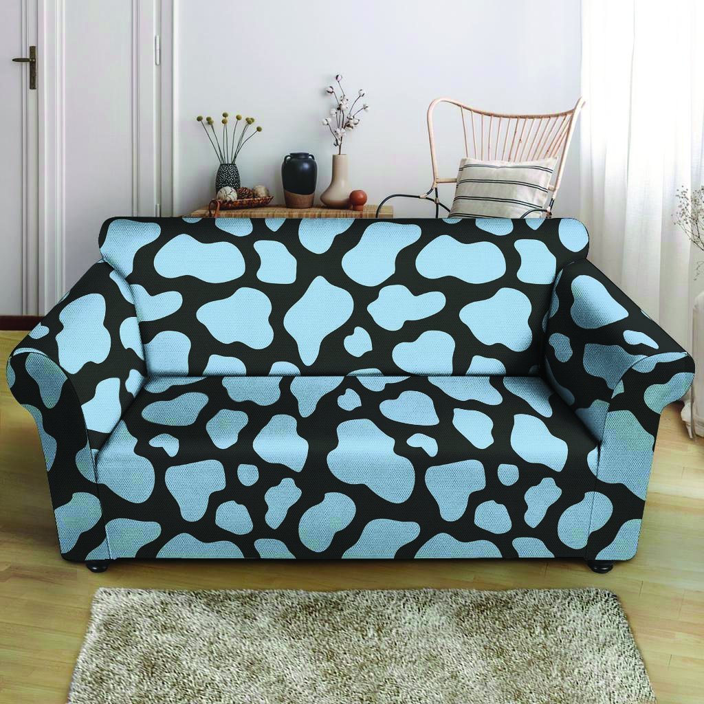 Blue And Black Cow Print Loveseat Cover-grizzshop