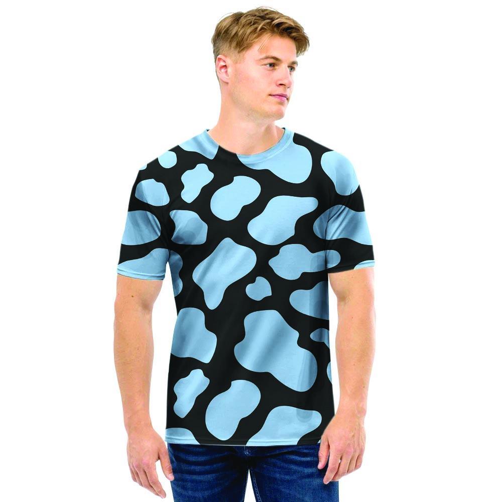 Blue And Black Cow Print Men T Shirt-grizzshop