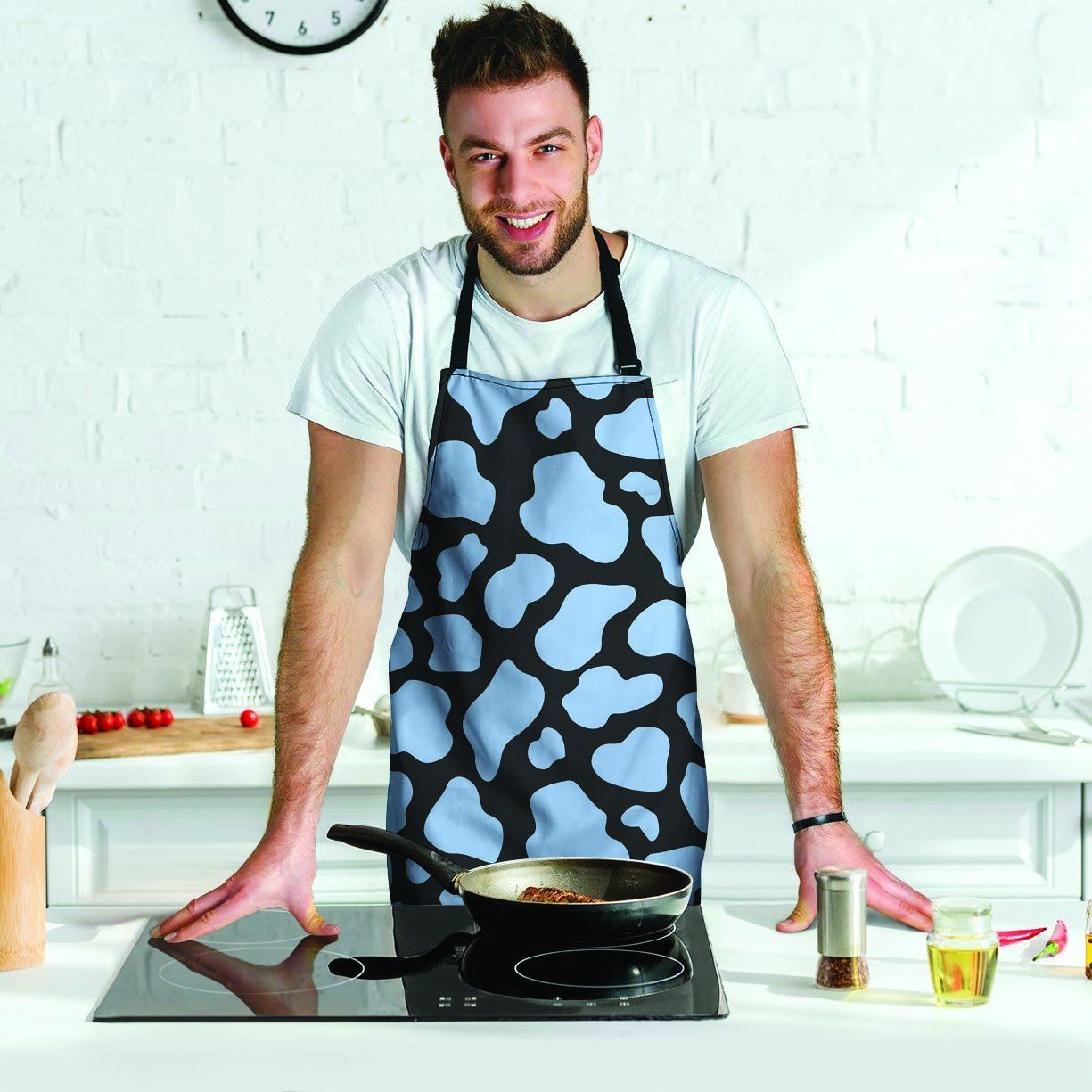 Blue And Black Cow Print Men's Apron-grizzshop