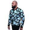 Blue And Black Cow Print Men's Bomber Jacket-grizzshop