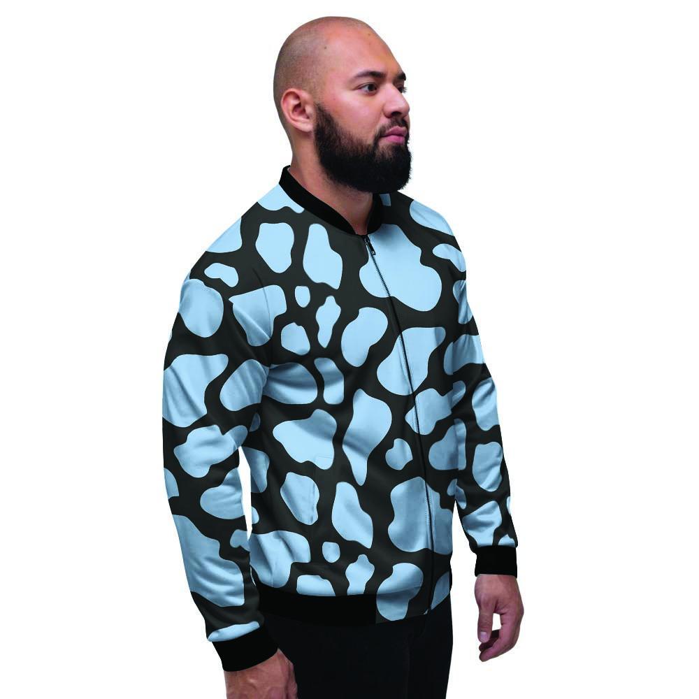 Blue And Black Cow Print Men's Bomber Jacket-grizzshop