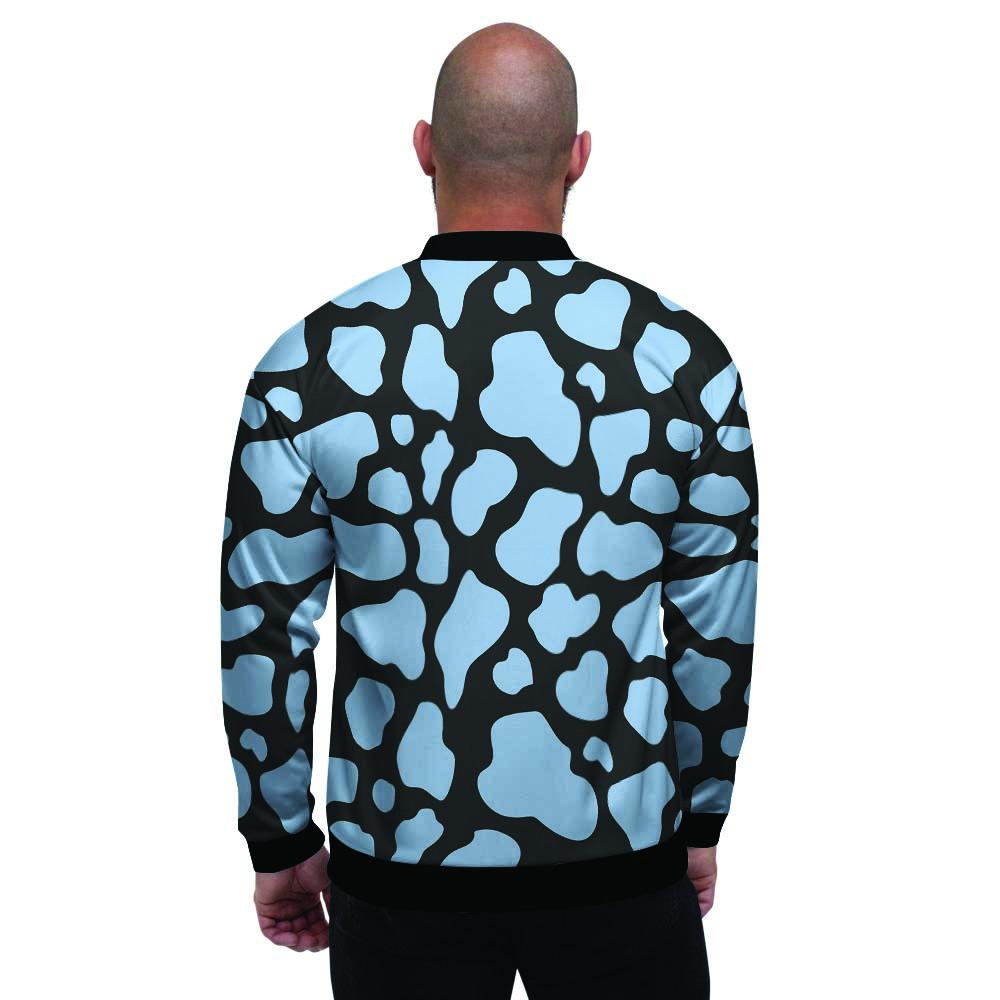 Blue And Black Cow Print Men's Bomber Jacket-grizzshop