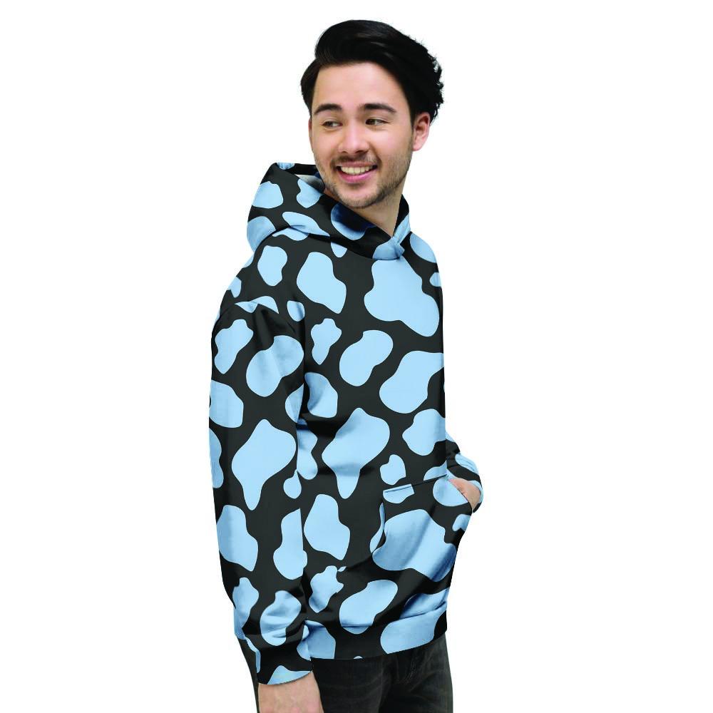 Blue And Black Cow Print Men's Hoodie-grizzshop