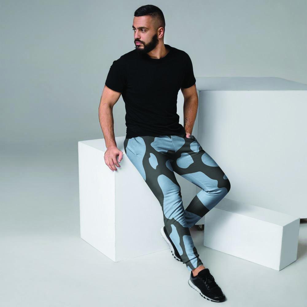 Blue And Black Cow Print Men's Joggers-grizzshop