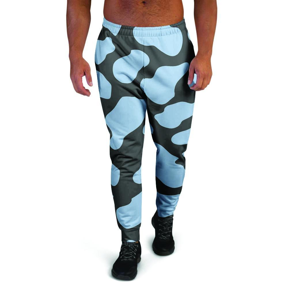 Blue And Black Cow Print Men's Joggers-grizzshop